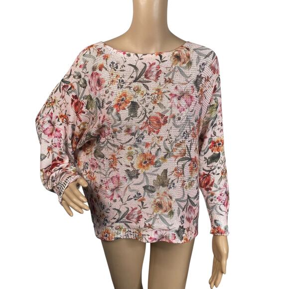 Luisa Ricci Italy Pink Colorful Floral Dolman Bateau Neck Pullover Sweater SZ S - Picture 1 of 9